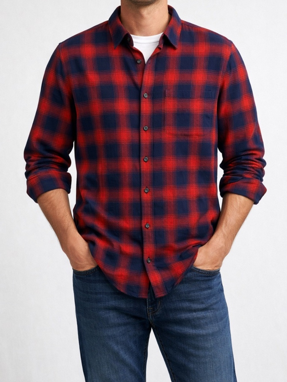 Bonobos Red Navy Plaid Flannel Shirt Size Medium Button Down Long Sleeve